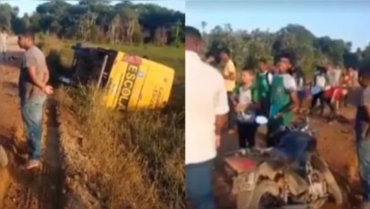 Ônibus escolar tomba no interior do Pará