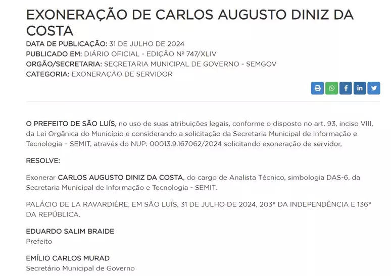 Funcionário exonerado após R$ 1 milhão ser encontrado em carro